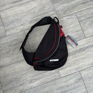 Black and Red Men's Bag Y2K Black And Red One‎ Strap Backpack